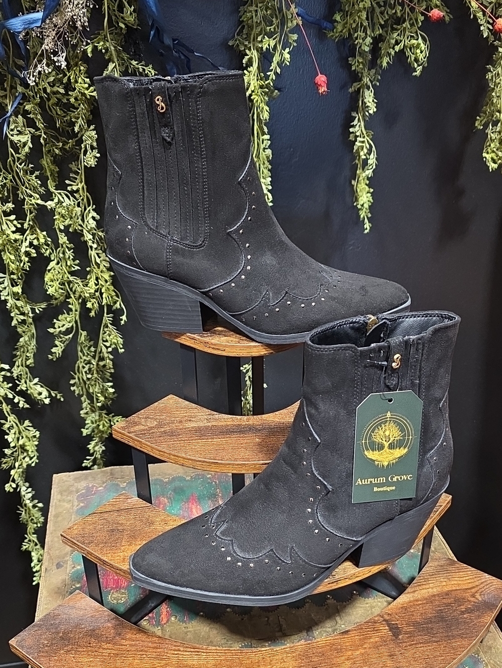Sam & Libby Black Suede Western-Style Ankle Boots